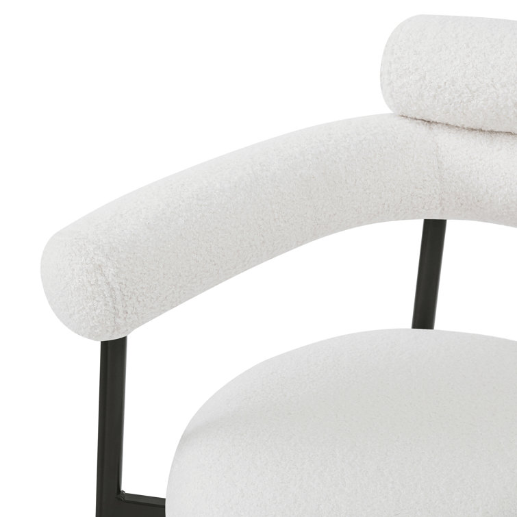 White Upholstered Metal Arm Chair with Slat Back