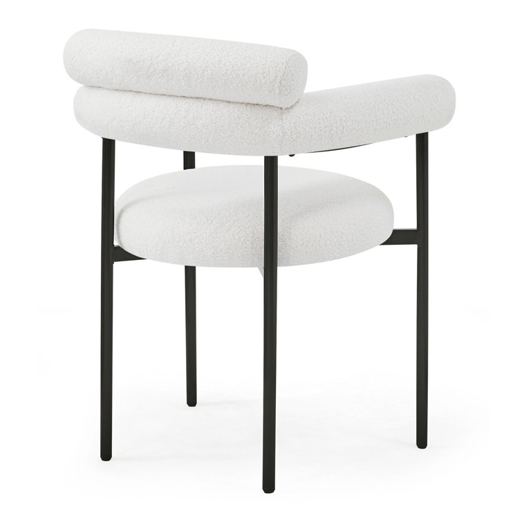 White Upholstered Metal Arm Chair with Slat Back