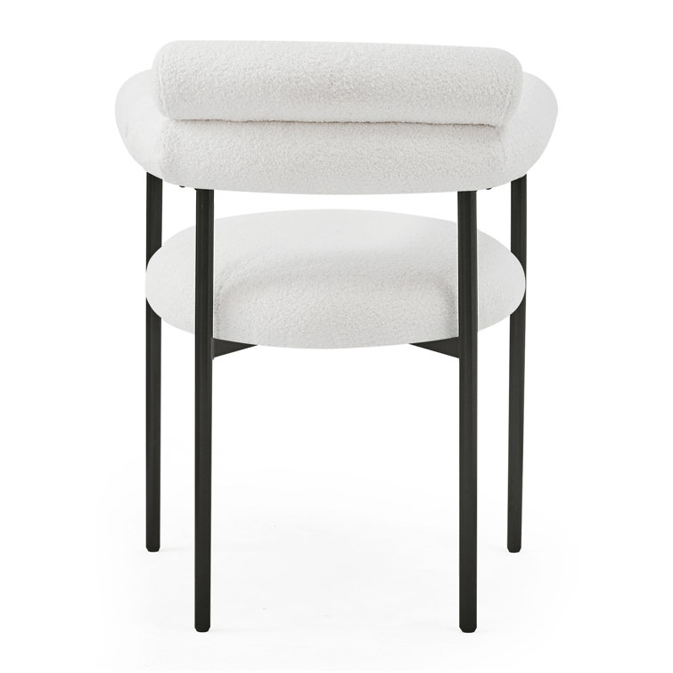 White Upholstered Metal Arm Chair with Slat Back