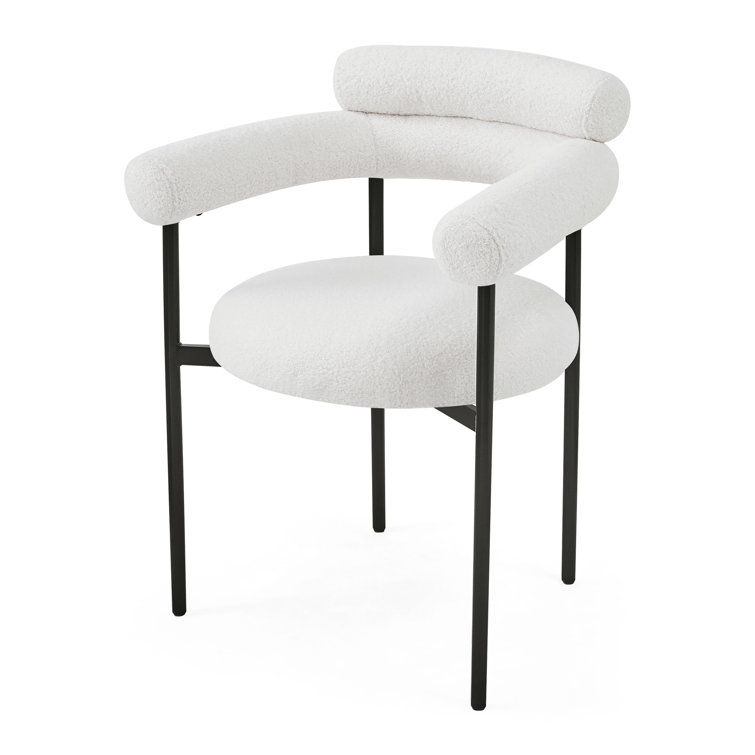White Upholstered Metal Arm Chair with Slat Back