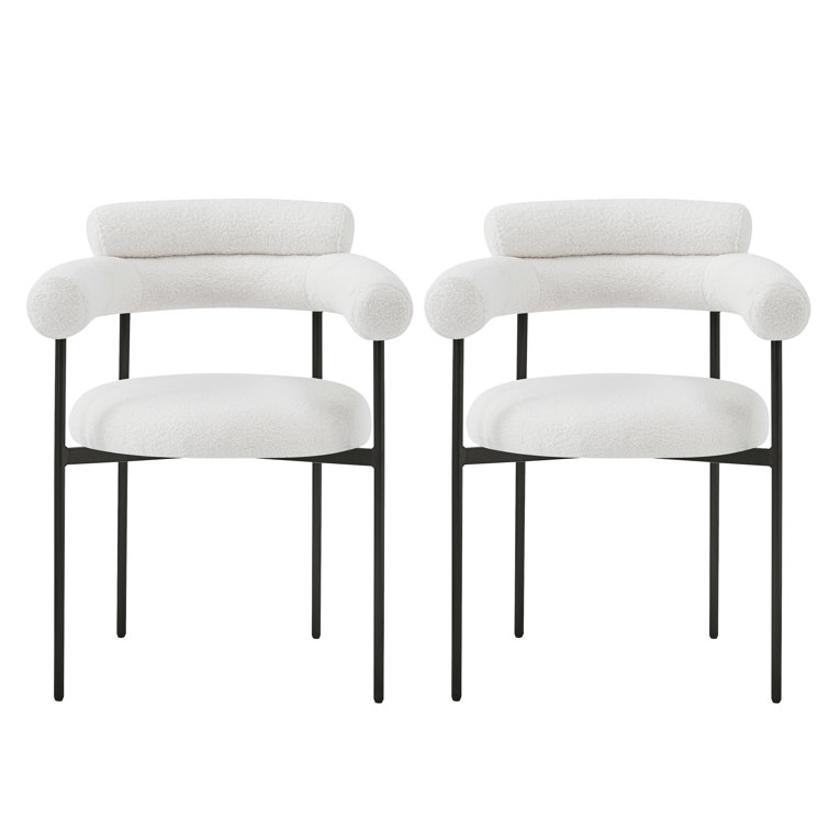 White Upholstered Metal Arm Chair with Slat Back