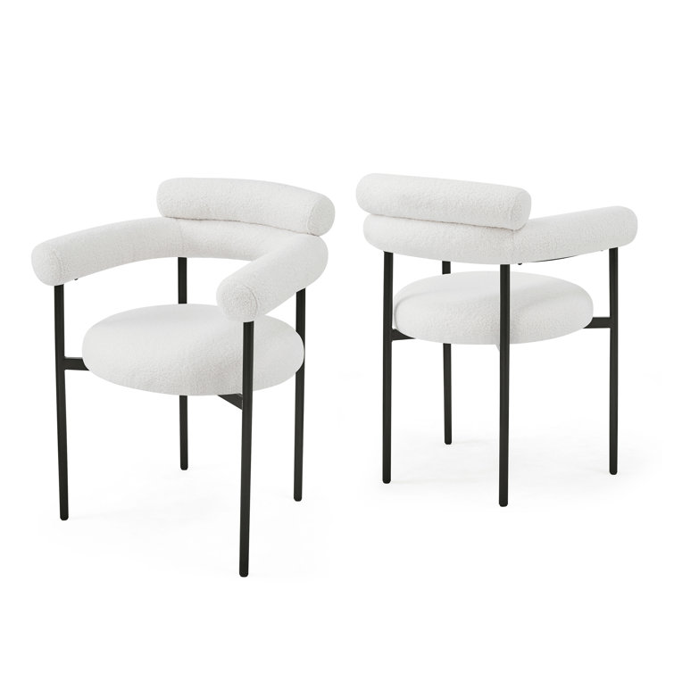 White Upholstered Metal Arm Chair with Slat Back