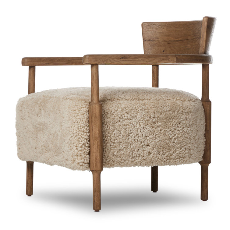 Amber Lewis Brown Oak Lounge Chair with Shearling Cushion