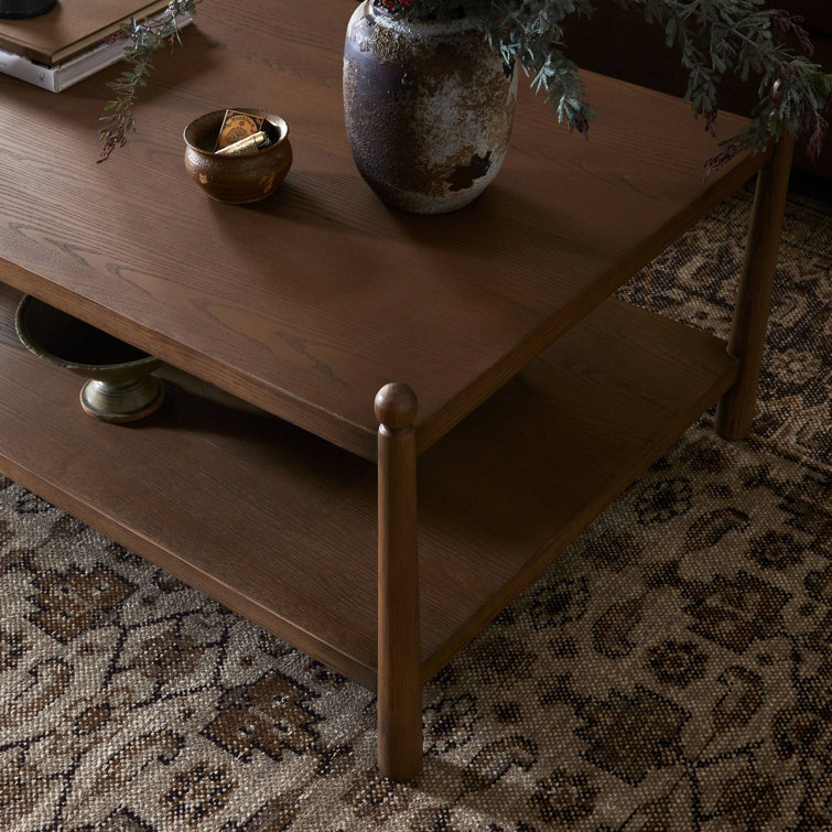 Amber Ash Rectangular Wood Coffee Table with Storage