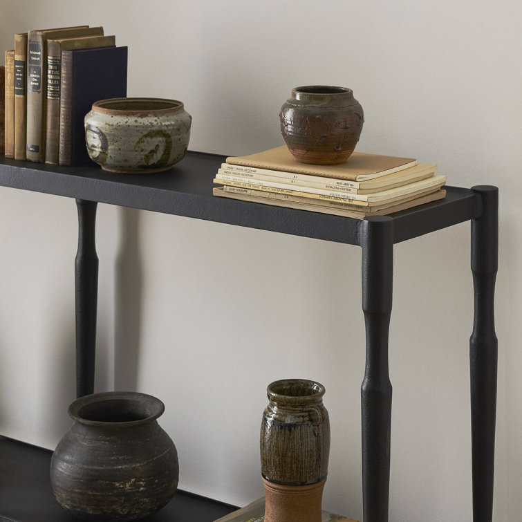Augusta Black Iron Console Table with Lower Shelf Storage