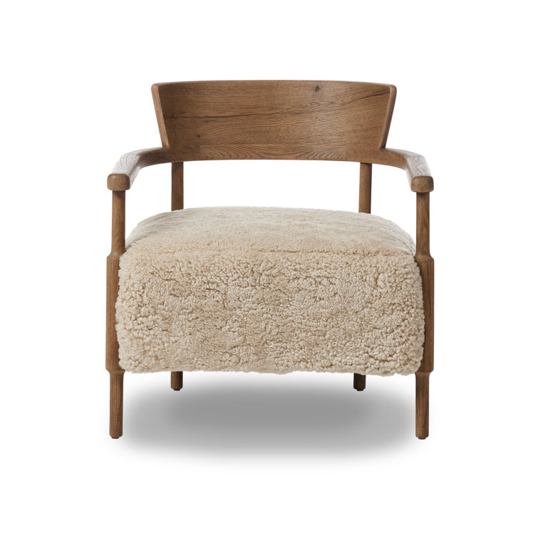 Amber Lewis Brown Oak Lounge Chair with Shearling Cushion