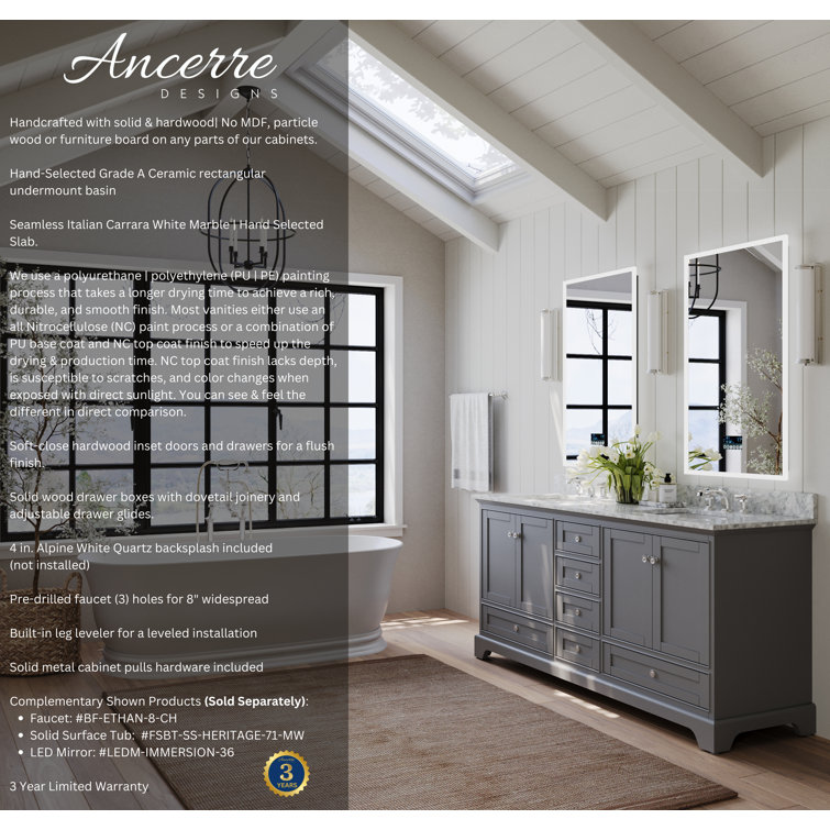 Audrey 72'' Sapphire Gray Double Bathroom Vanity with Marble Top