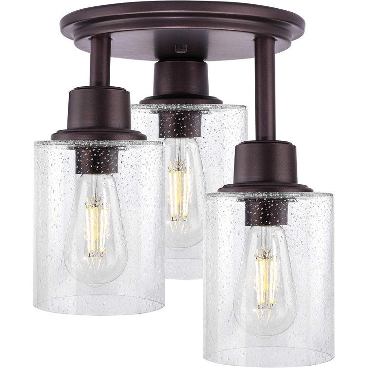 Bronze 3-Light Semi Flush Mount Ceiling Light with Clear Seeded Glass Shades