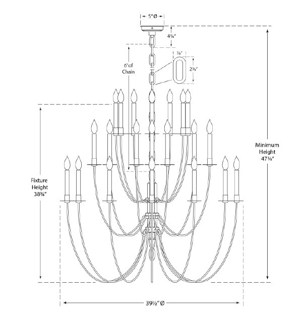 Aged Iron Crystal Candle 38.75" Chandelier