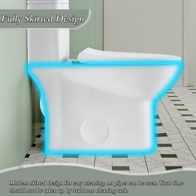 Glossy White Ceramic Elongated One-Piece Dual Flush Toilet