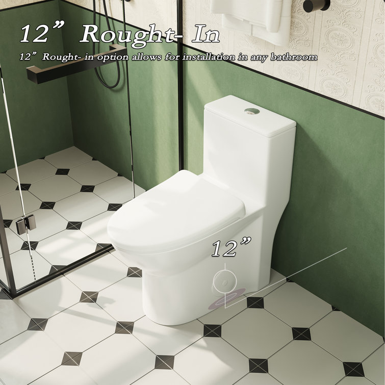 Glossy White Ceramic Elongated One-Piece Dual Flush Toilet
