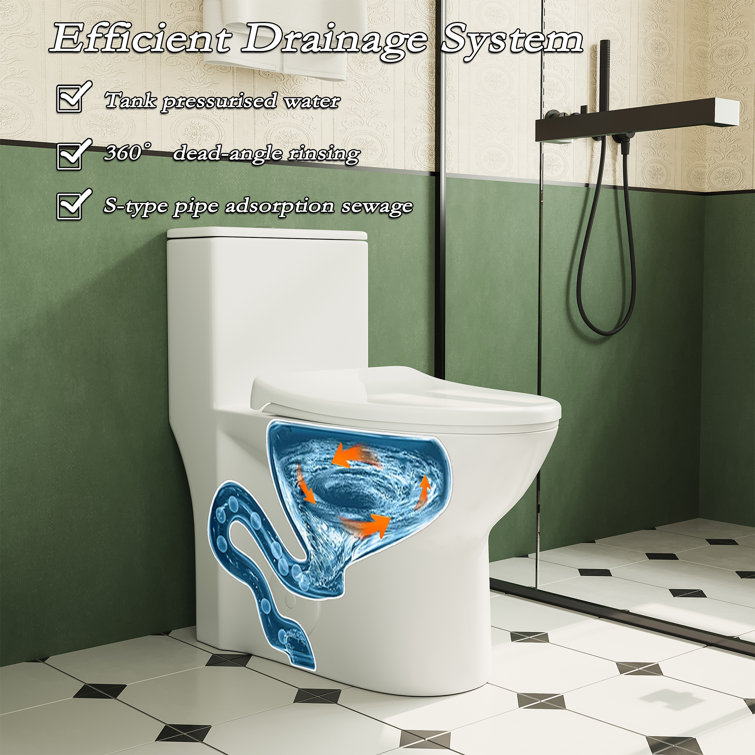 Glossy White Ceramic Elongated One-Piece Dual Flush Toilet