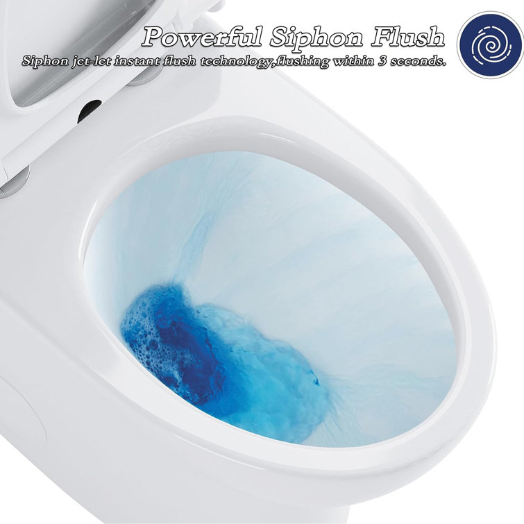 Glossy White Ceramic Elongated One-Piece Dual Flush Toilet