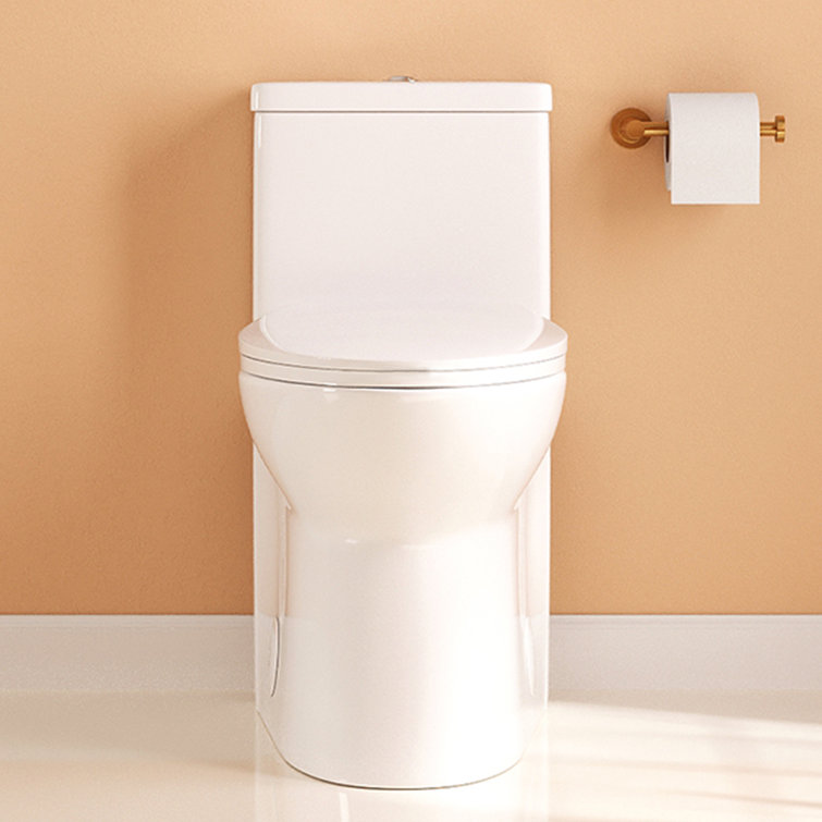 Glossy White Ceramic Elongated One-Piece Dual Flush Toilet