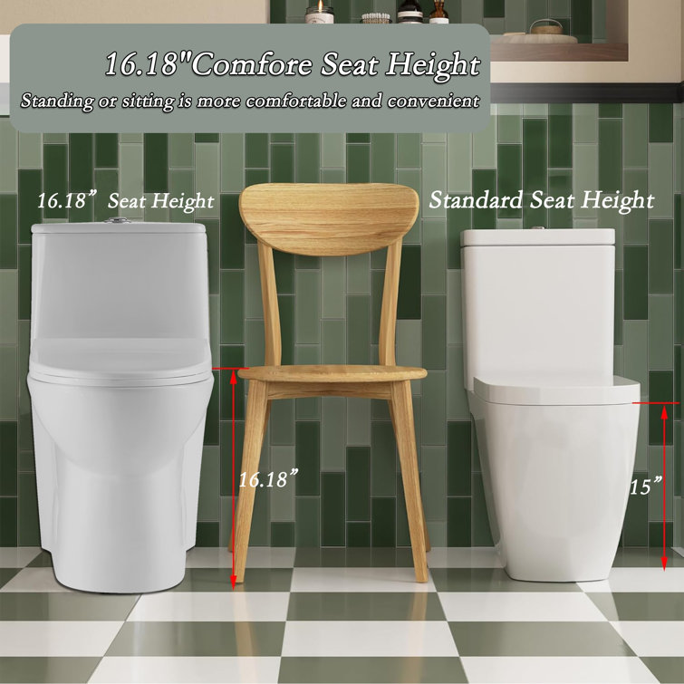 Glossy White Ceramic Elongated One-Piece Dual Flush Toilet