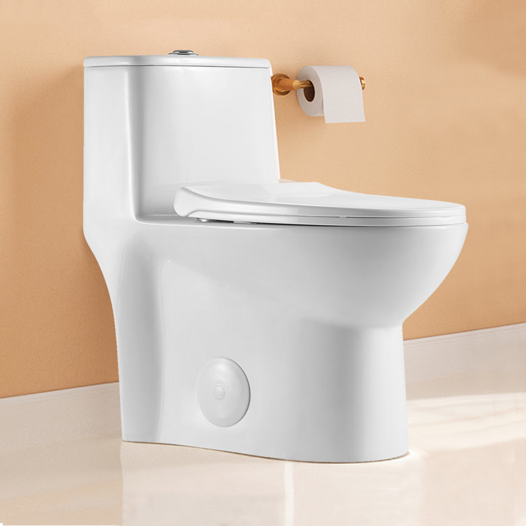 Glossy White Ceramic Elongated One-Piece Dual Flush Toilet