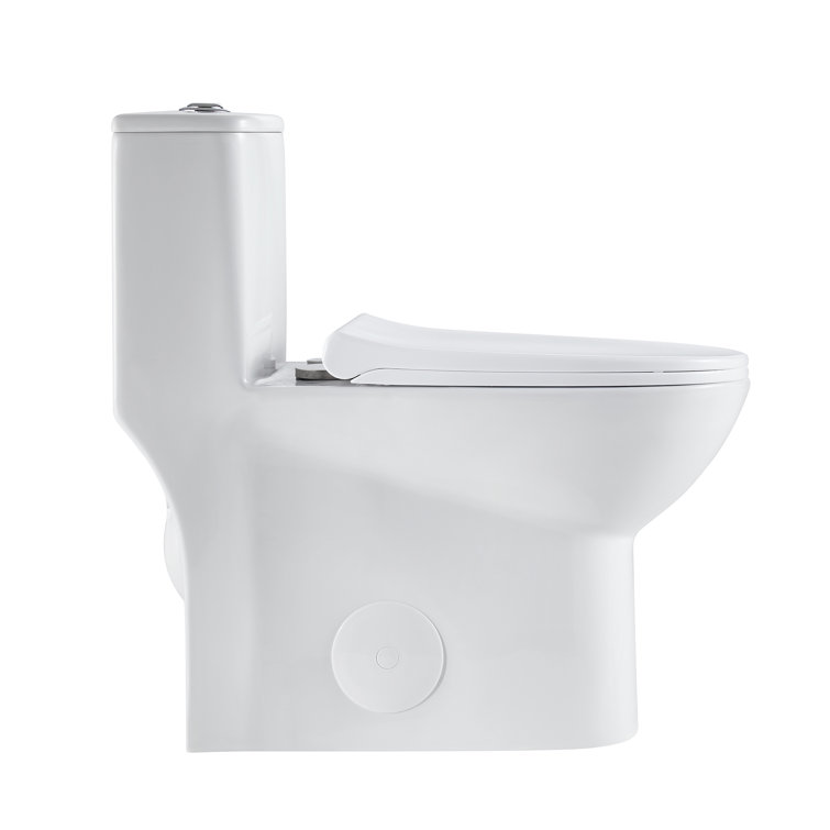 Glossy White Ceramic Elongated One-Piece Dual Flush Toilet