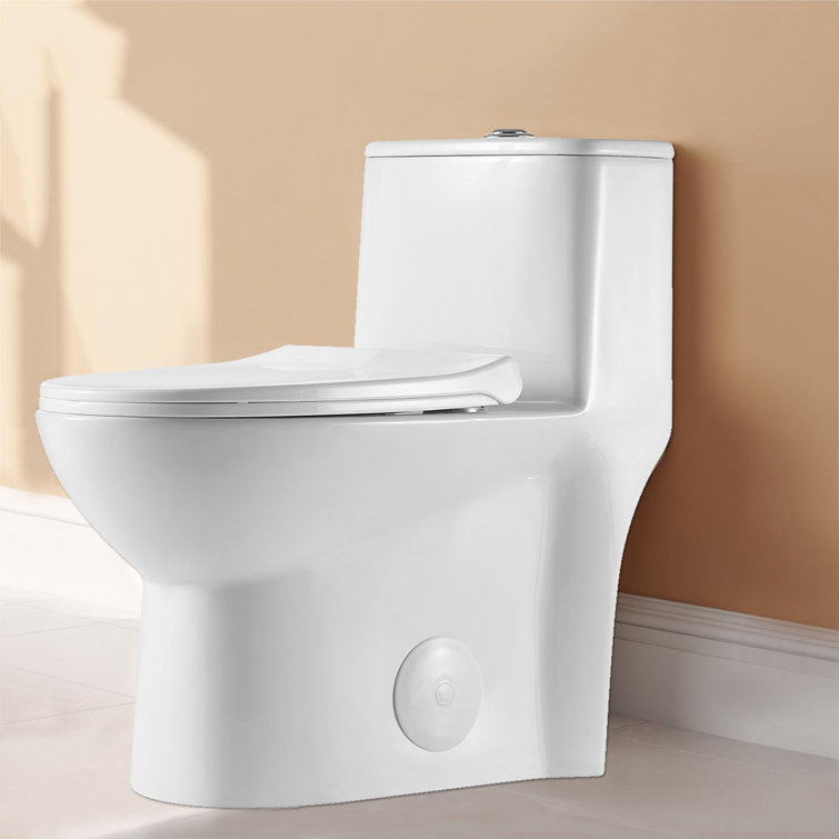 Glossy White Ceramic Elongated One-Piece Dual Flush Toilet