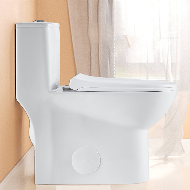 Glossy White Ceramic Elongated One-Piece Dual Flush Toilet