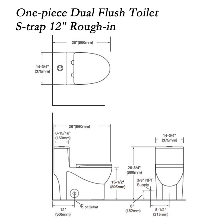 Glossy White Ceramic Elongated One-Piece Dual Flush Toilet