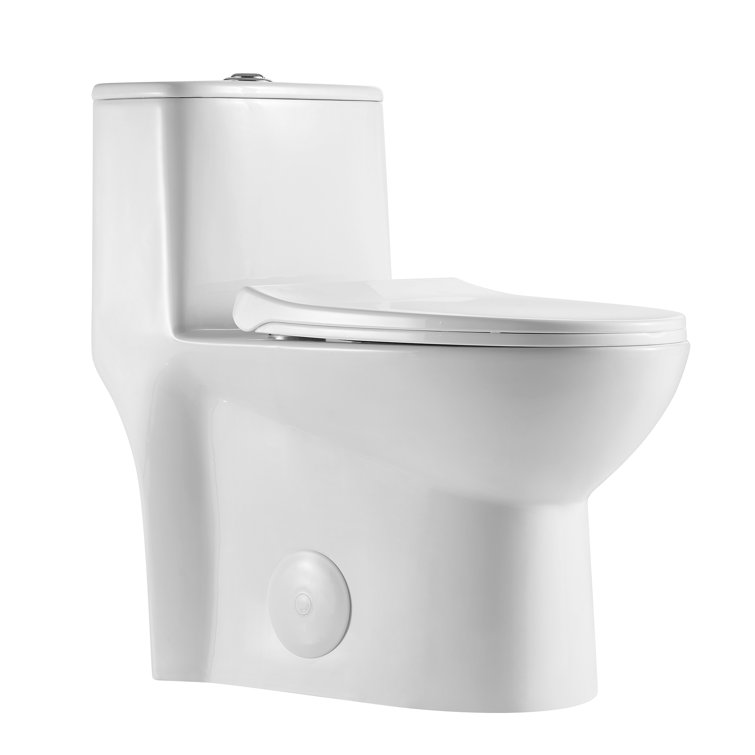 Glossy White Ceramic Elongated One-Piece Dual Flush Toilet