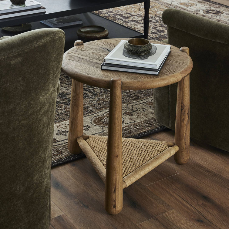 Aged Smoked Oak Round Three-Legged End Table