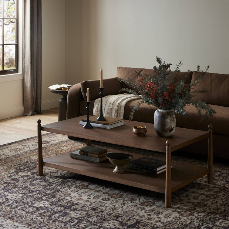 Amber Ash Rectangular Wood Coffee Table with Storage