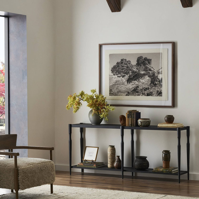 Augusta Black Iron Console Table with Lower Shelf Storage
