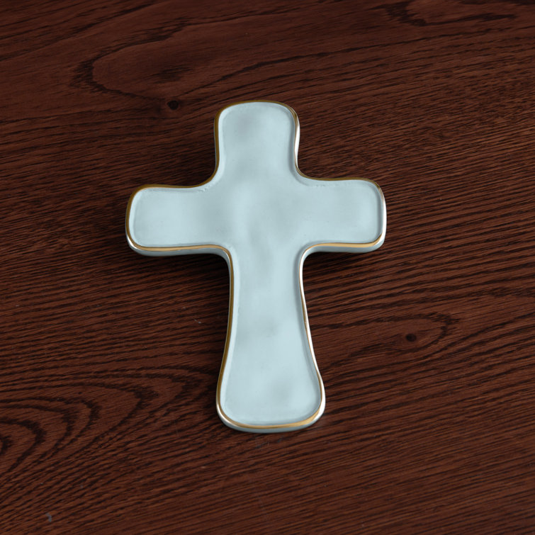 Sky Blue and Gold Handmade Aluminum Cross Tray