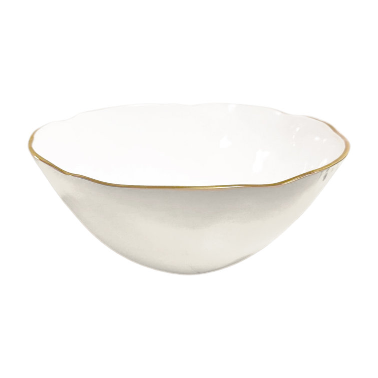 Handmade Cream and White Aluminum Serving Bowl with Gold Rim