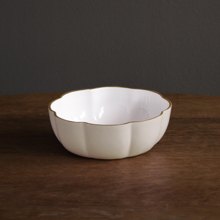 Cream White Resin Dessert Bowl with Gold Trim