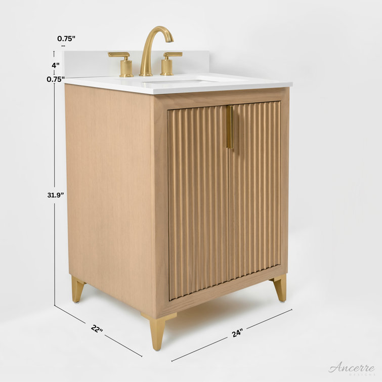 Turlington 24 Inch Oak Freestanding Single Sink Vanity with White Quartz Top