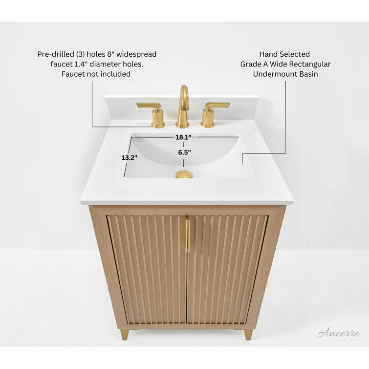Turlington 24 Inch Oak Freestanding Single Sink Vanity with White Quartz Top
