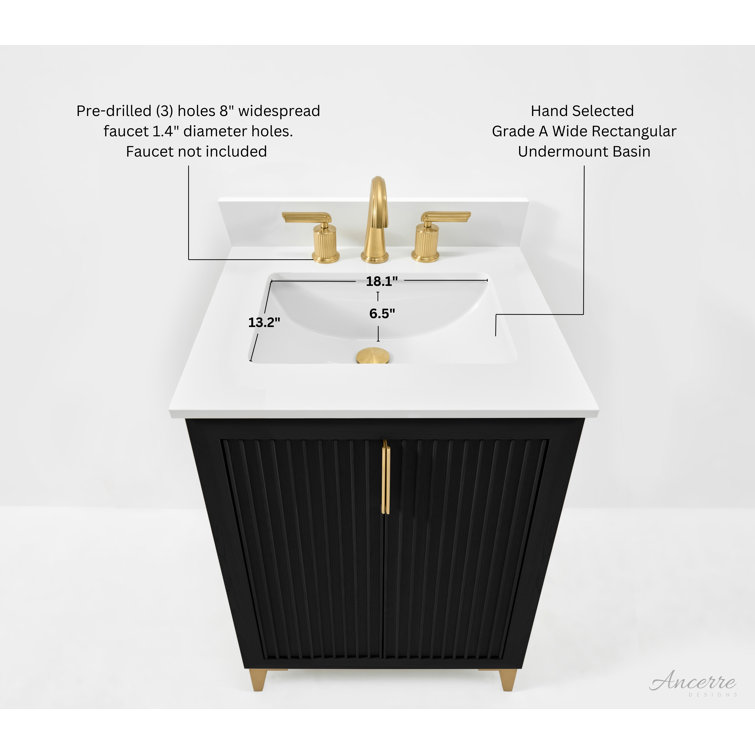 Turlington 24" Black Oak Vanity with White Quartz Top