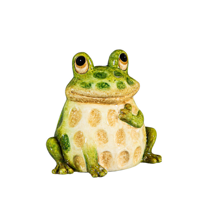 7" Green Ceramic Frog Family Garden Statue