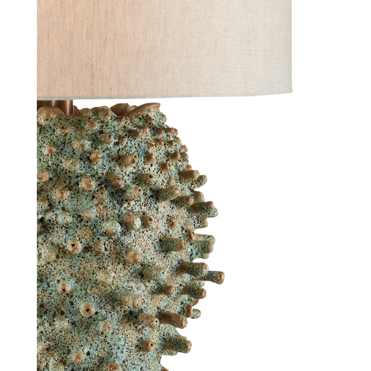 Green Terracotta Sea Urchin Table Lamp with Linen Shade