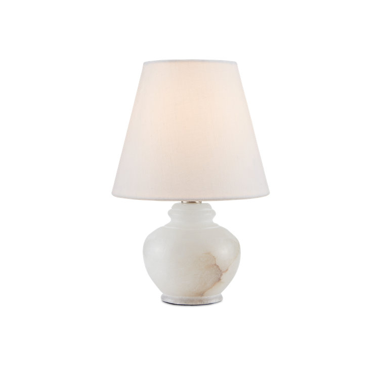 White Alabaster Mini Table Lamp with Linen Shade