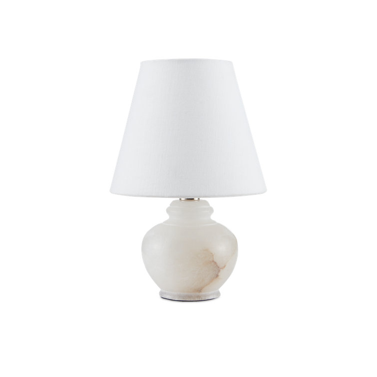White Alabaster Mini Table Lamp with Linen Shade