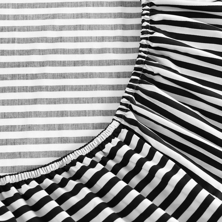Full Black and White Cotton Percale Bedding Set