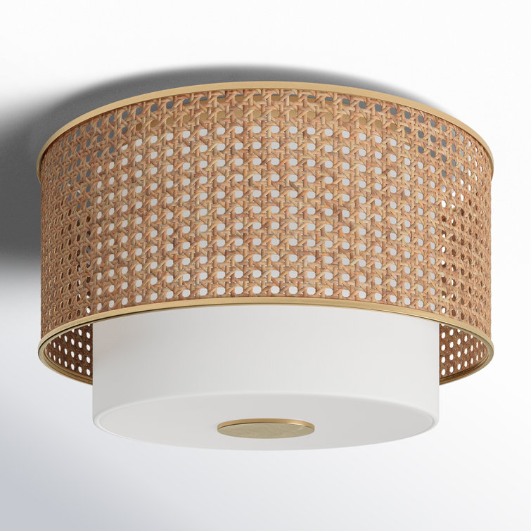 Blonde Rattan and Glass Drum LED Flush Mount Light