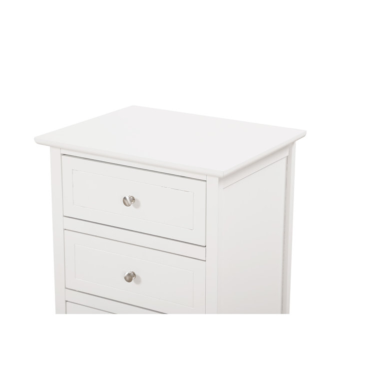 White Wood 3-Drawer Nightstand with Nickel Hardware