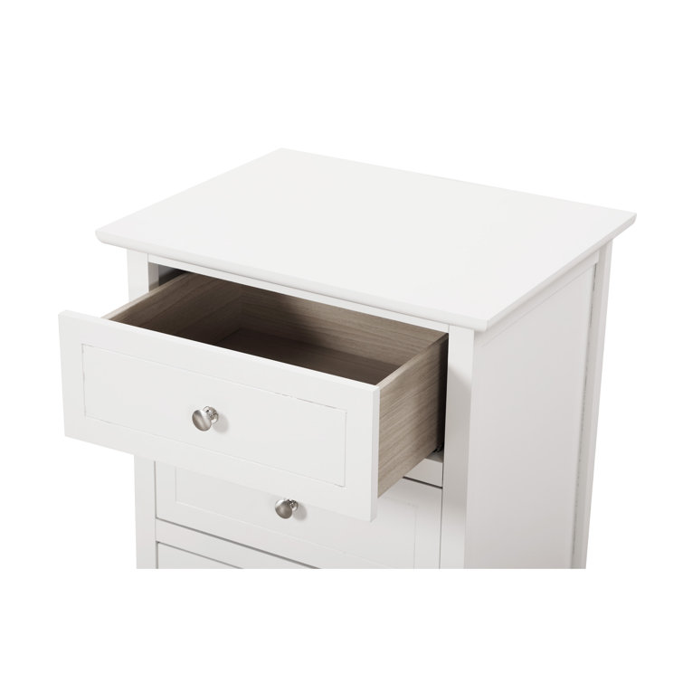 White Wood 3-Drawer Nightstand with Nickel Hardware