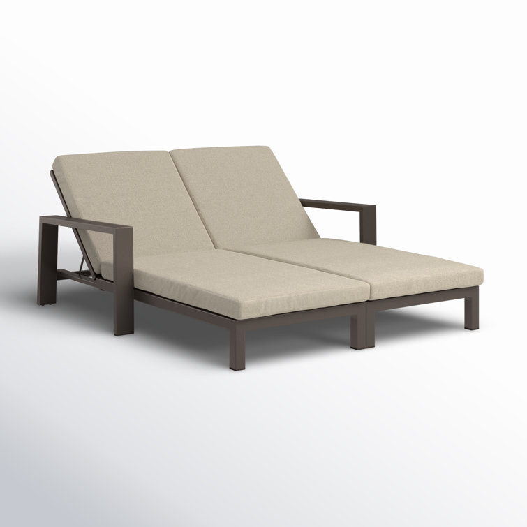 Slate Black Aluminum Double Chaise Lounge with Beige Cushions
