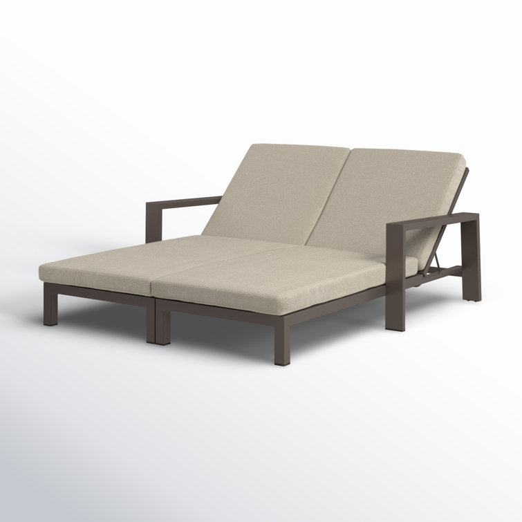Slate Black Aluminum Double Chaise Lounge with Beige Cushions