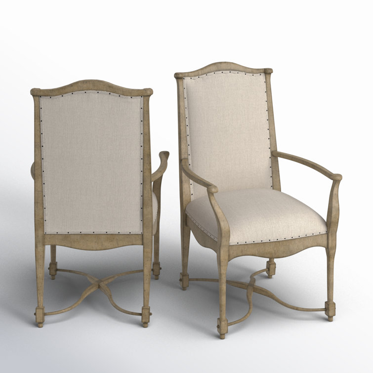 Natural Wood Transitional Gray Upholstered Arm Chair