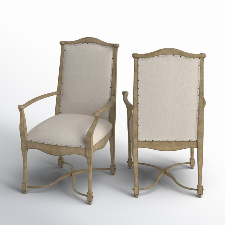 Natural Wood Transitional Gray Upholstered Arm Chair