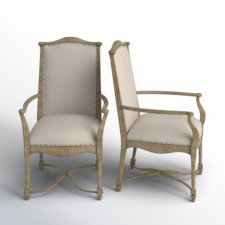 Natural Wood Transitional Gray Upholstered Arm Chair