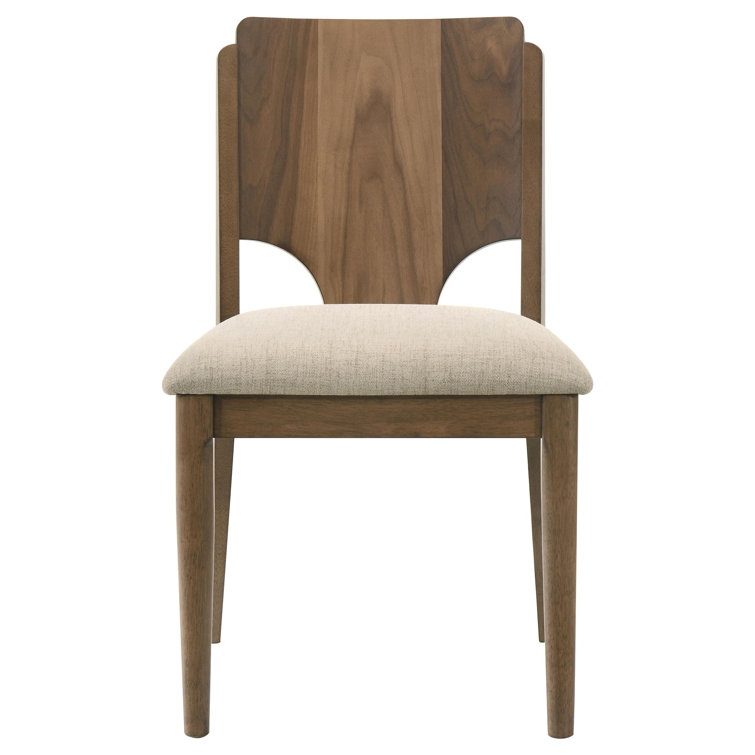 Walnut Round Wood Dining Table Set with Beige Upholstered Chairs