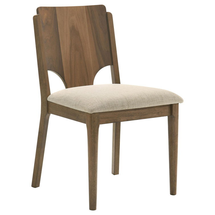 Walnut Rectangular Dining Table Set with Beige Upholstered Chairs