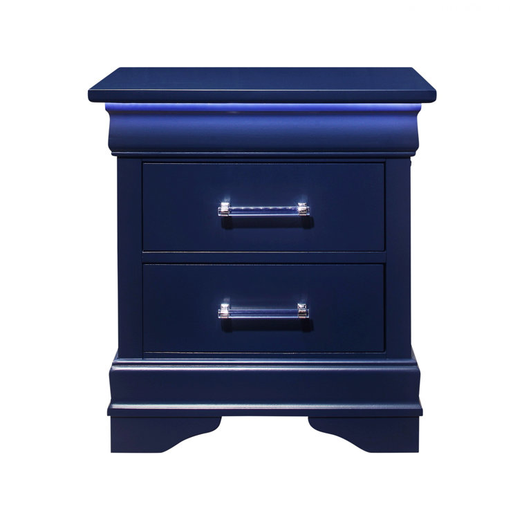 Charlie Blue Wood 2-Drawer Nightstand with Acrylic Handles